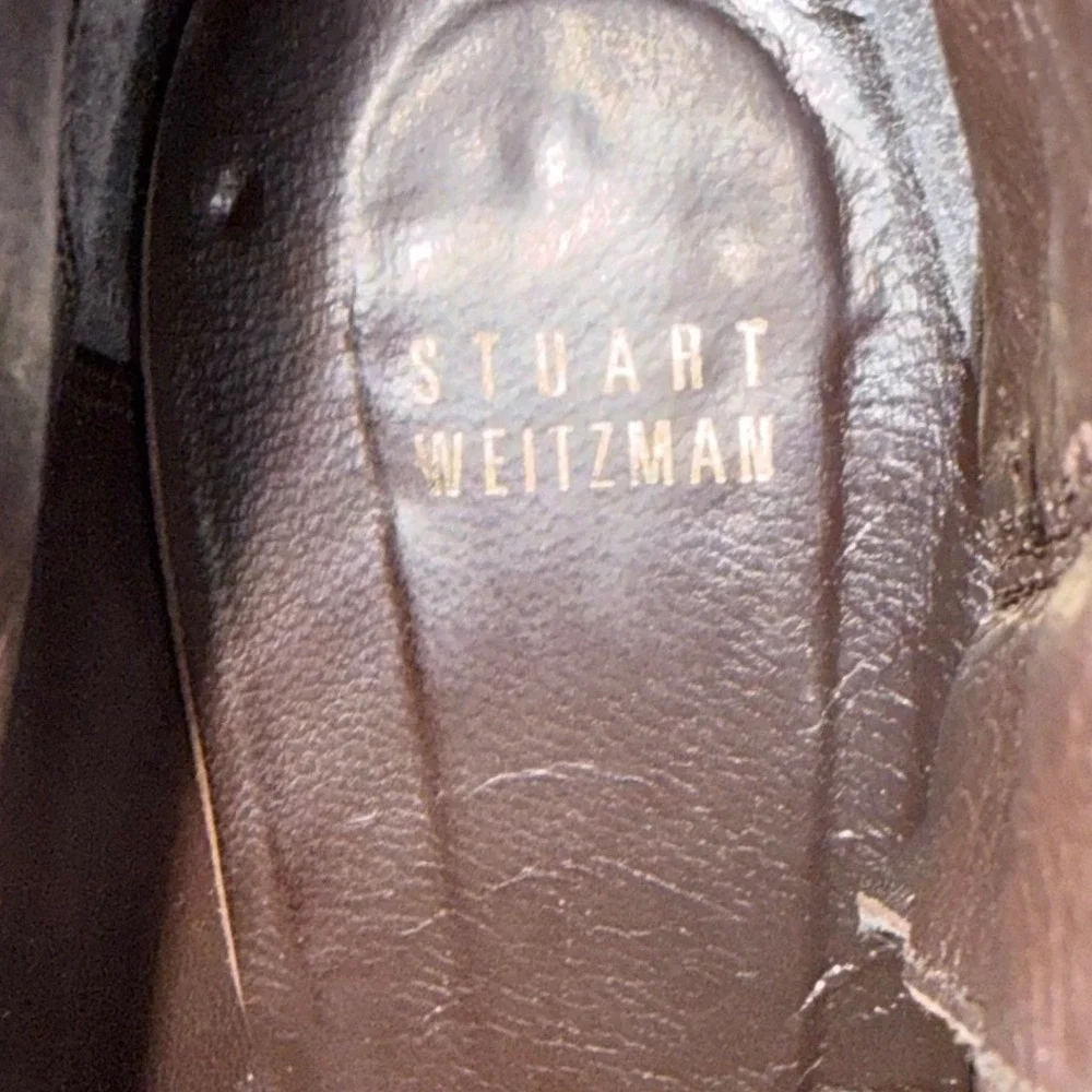 Stuart Weitzman Taupe Suede Ankle Boots Gold Zip Block Heel Spain 9.5M